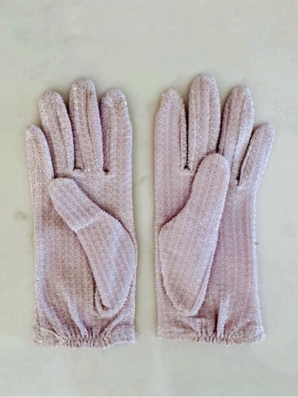 Vintage 1960s Glam Lavender Purple Silver Shimmer Knit Opera Dress Gloves